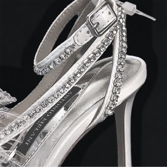 ❤️💗❤️ Antonio Melani AURORA Feathered Dress Sandal Rhinestones Ankle Wrap Strap - Picture 6 of 10